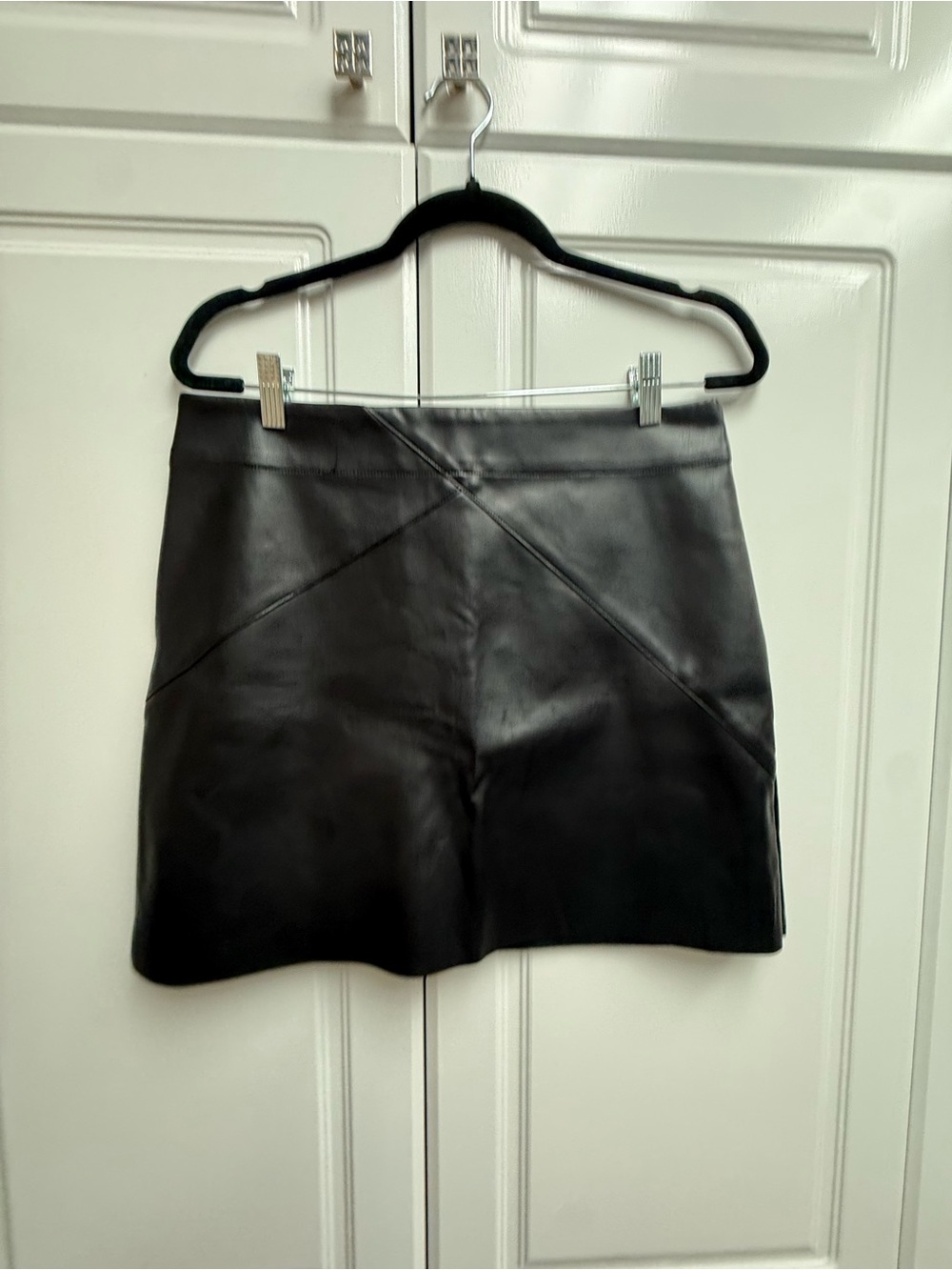 Mud Pie Black Faux Leather Mini Skort with Diagonal Seams